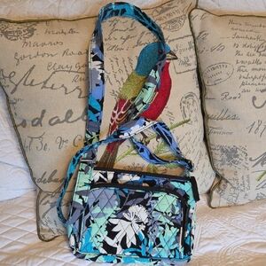Floral Blue and Black Women's Bag